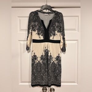 New York & Company Black and Cream Long Sleeve Dress